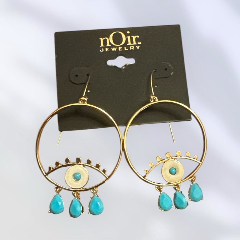 nOir Jewelry Evil Eye Hoop Earrings – Gold & Turquoise – NWT - Picture 2 of 4